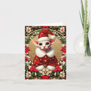 Carte de Noël Sphynx Chat Père Noël