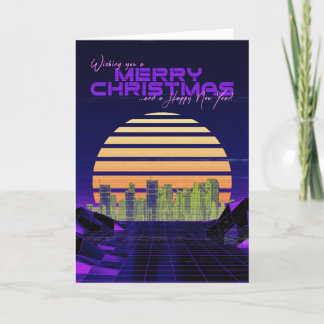 Carte de Noël synthwave violet