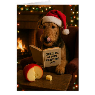 Carte de Noël 'Taxe sur le fromage' Airedale Terri