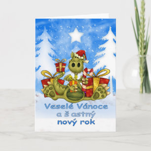Carte de Noël tchèque - Cute Dragon - Veselé vánoc
