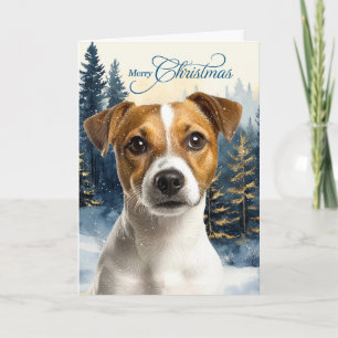 Carte de Noël Terrier Jack Russell en forêt de pin
