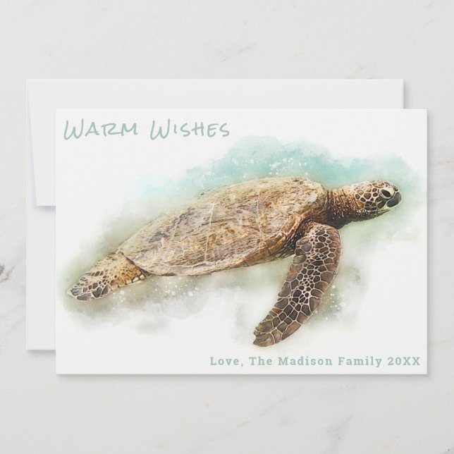 CARTE DE NOËL TORTUE VERTE | Vœux chaleureux (Devant)