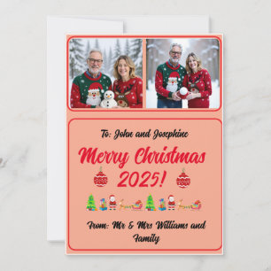 Carte de Noël Traditionnelle 2 Photos Entièrement