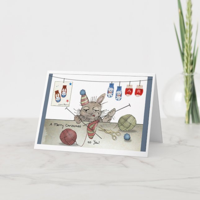 Carte de Noël tricot lapin (Devant)
