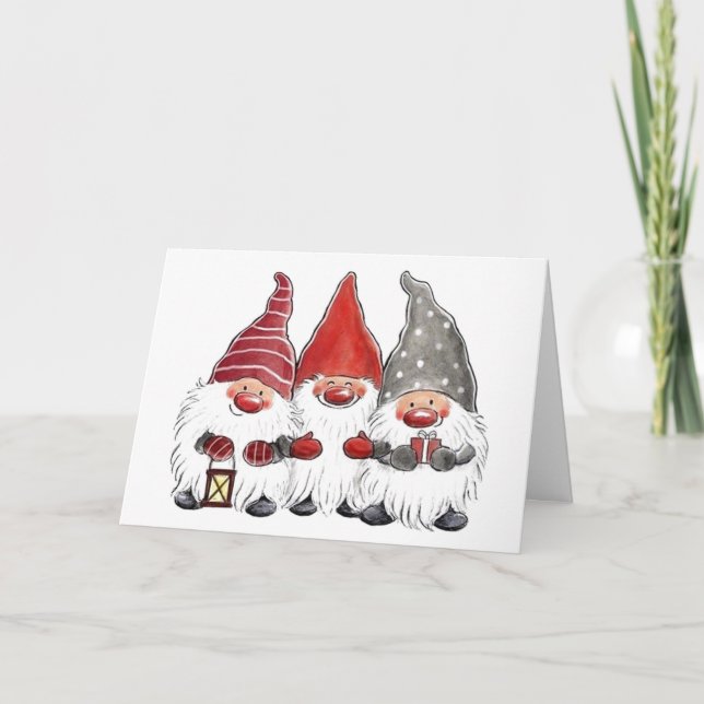 Carte de Noël - Trois Gnomes de Noël (Devant)