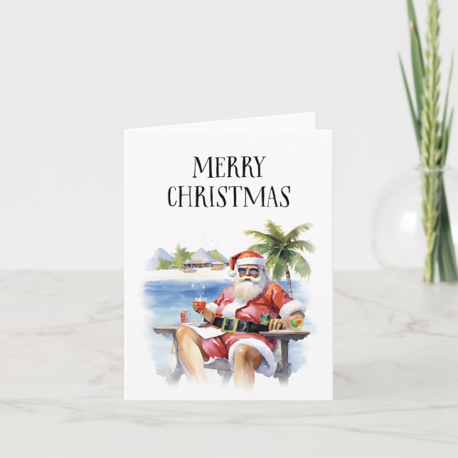 Carte de Noël Tropical/Beach Père Noël (Devant)