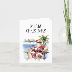 Carte de Noël Tropical/Beach Père Noël