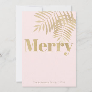 Carte de Noël Tropical Blush Pink & Gold Joyeux
