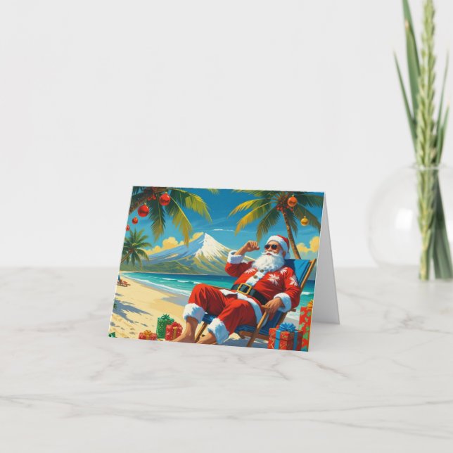 Carte de Noël Tropical Père Noël Beach (Devant)
