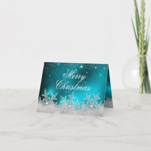 Carte de Noël Turquoise Crystal Snowflake
