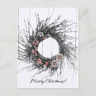 carte de noël twig wreath