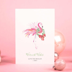 Carte de Noël, Vacances Aquarelle Flamant rose ros