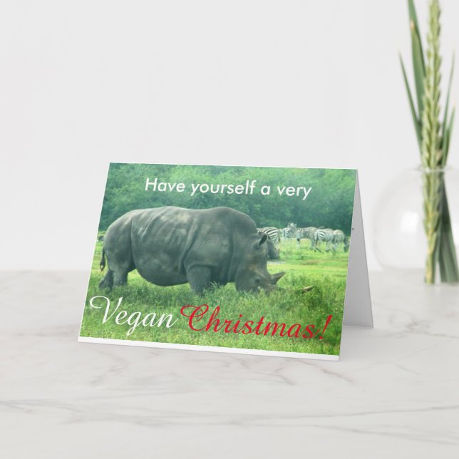 Carte de Noël végétalienne de rhinocéros (Devant)