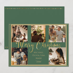 Carte de Noël verte avec écriture dorée Photo Joye
