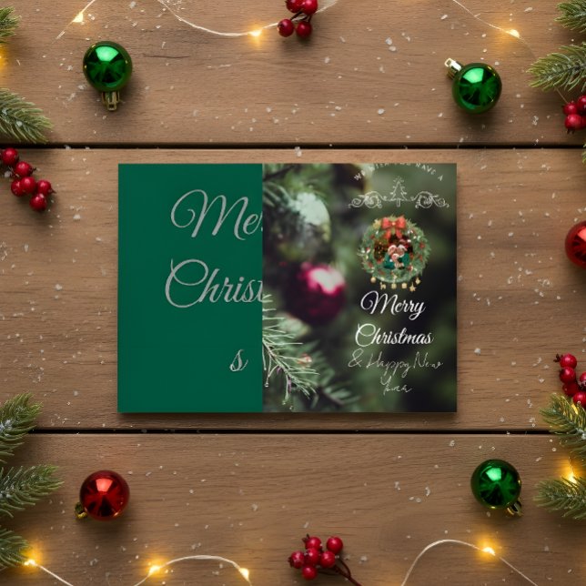 Carte de Noël verte avec photo de famille (Créateur téléchargé)