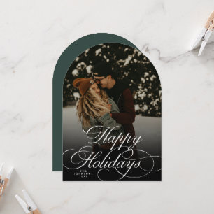 Carte de Noël verte avec photo et écriture moderne