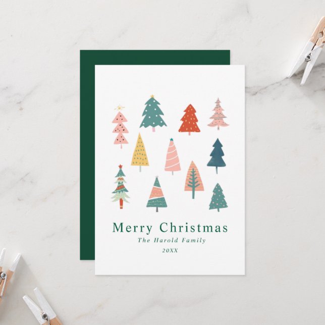 Carte de Noël verte non-photo élégante (Devant/Arrière en situation)