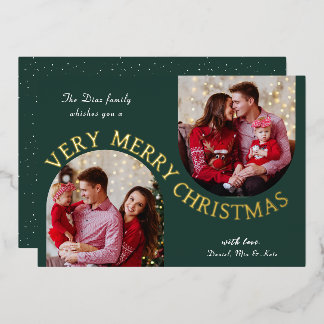 Carte de Noël verte très joyeuse avec photo et feu