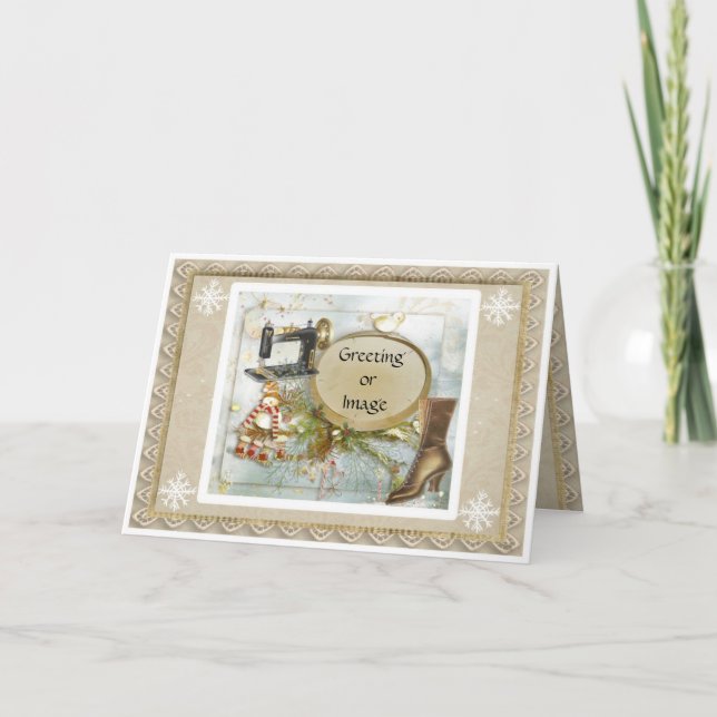 Carte de Noël Victorian Prim Seamstress (Devant)