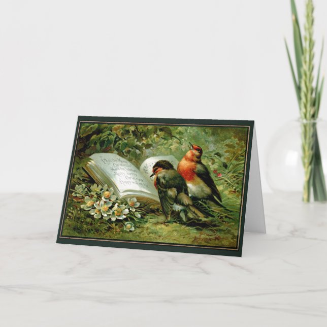 Carte de Noël victorienne Caroling Birds (Devant)