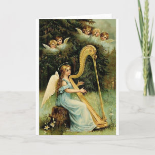 Carte de Noël victorienne de harpiste d'ange