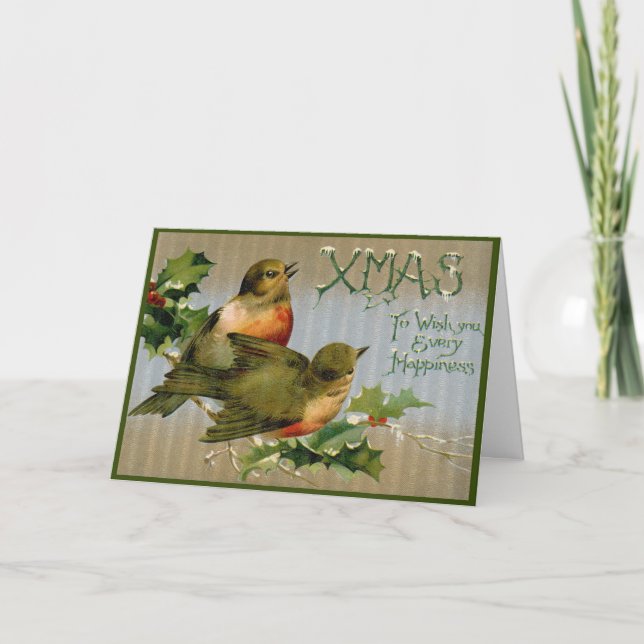 Carte de Noël victorienne Oiseaux Carte postale Vi (Devant)