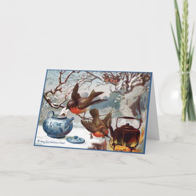 Carte de Noël victorienne Oiseaux et thé de vacanc (Devant)