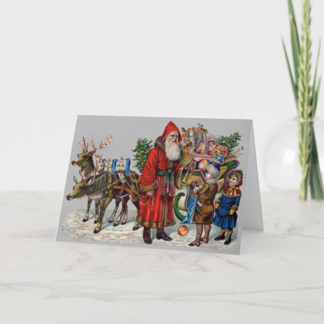 Carte de Noël victorienne Père Noël Sleigh & Child (Devant)
