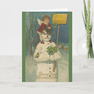 Carte de Noël victorienne Snowman et Angel