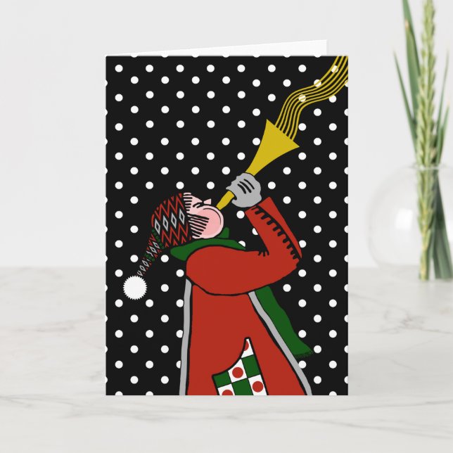 Carte de Noël vierge, souffler la trompette dans l (Devant)