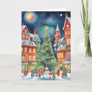 Carte de Noël vintage à l'aquarelle Nuit étoilée