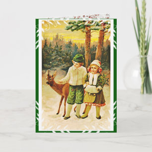 Carte de Noël vintage allemande Deer Woodland