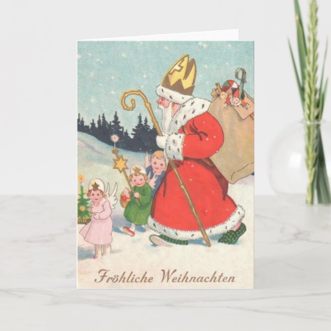Carte de Noël vintage allemande St Nickolas (Devant)