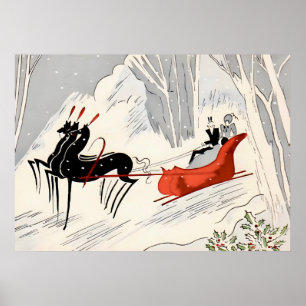 Carte de Noël vintage Art Déco représentant un tou