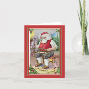 Carte de Noël Vintage avec charpentier Santa Claus