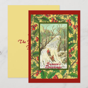 Carte de Noël Vintage avec Drapage et Holly