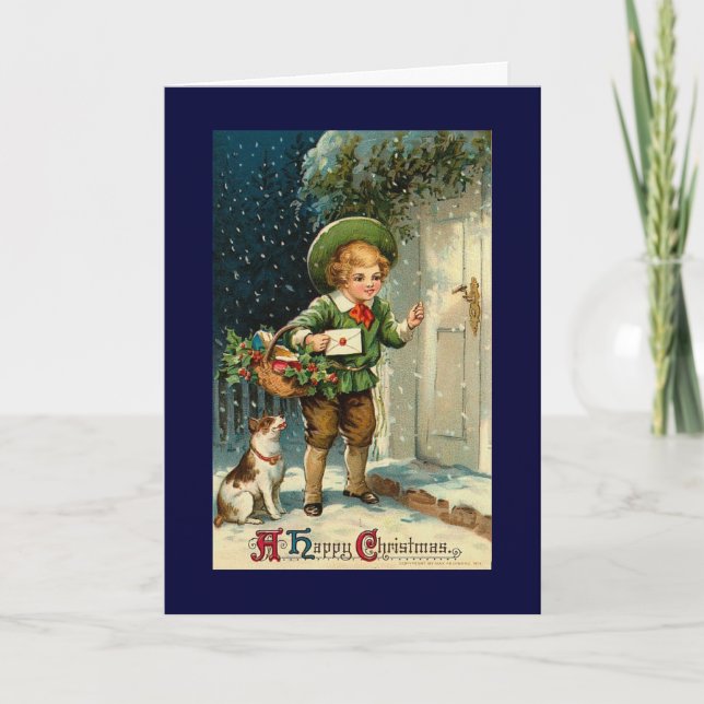 Carte de Noël Vintage avec garçon (Devant)