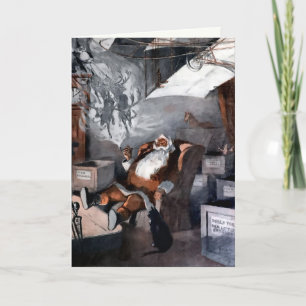 Carte de Noël vintage avec Père Noël et chat