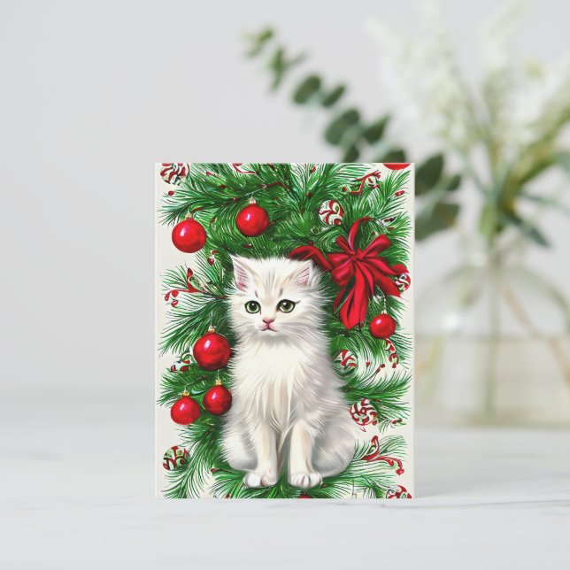 Carte de Noël vintage Cat Kitten (Debout devant)