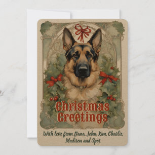 Carte de Noël Vintage Chien berger allemand