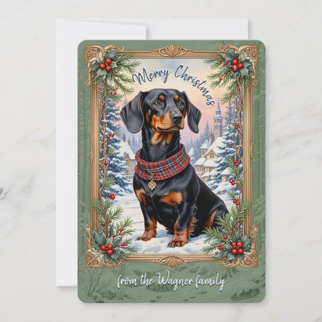Carte de Noël Vintage Chien Dachsund (Devant)