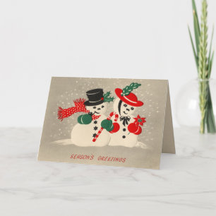 Carte de Noël vintage Couple de Neige