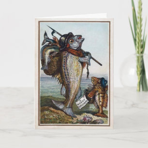 Carte de Noël vintage de poisson victorien