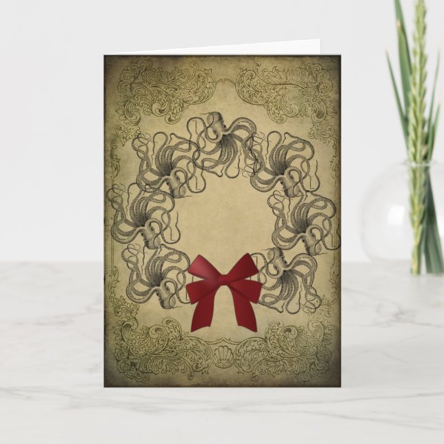 Carte de Noël vintage de poulpe (Devant)