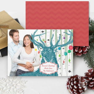 Carte de Noël vintage Deer Birch Tree