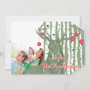 Carte de Noël vintage Deer Birch Tree