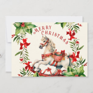 Carte de Noël Vintage du Cheval Rouge Blanc
