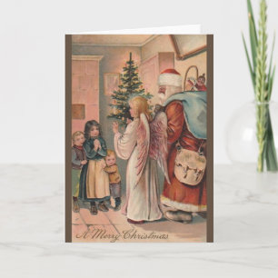 Carte de Noël vintage du Père Noël et de l'Ange