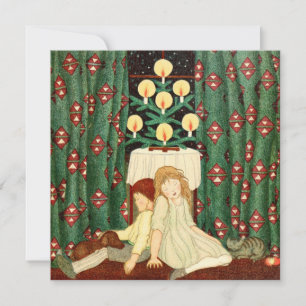 Carte de Noël Vintage   Enfants de l'arbre de Noël