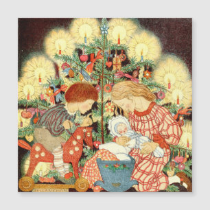 Carte de Noël Vintage   Enfants de l'arbre de Noël